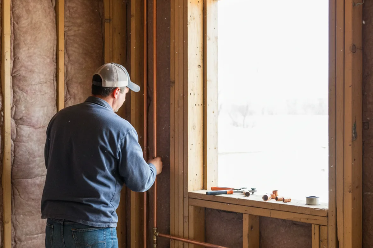 Licensed plumber running new copper supply lines in a Fitchburg home
