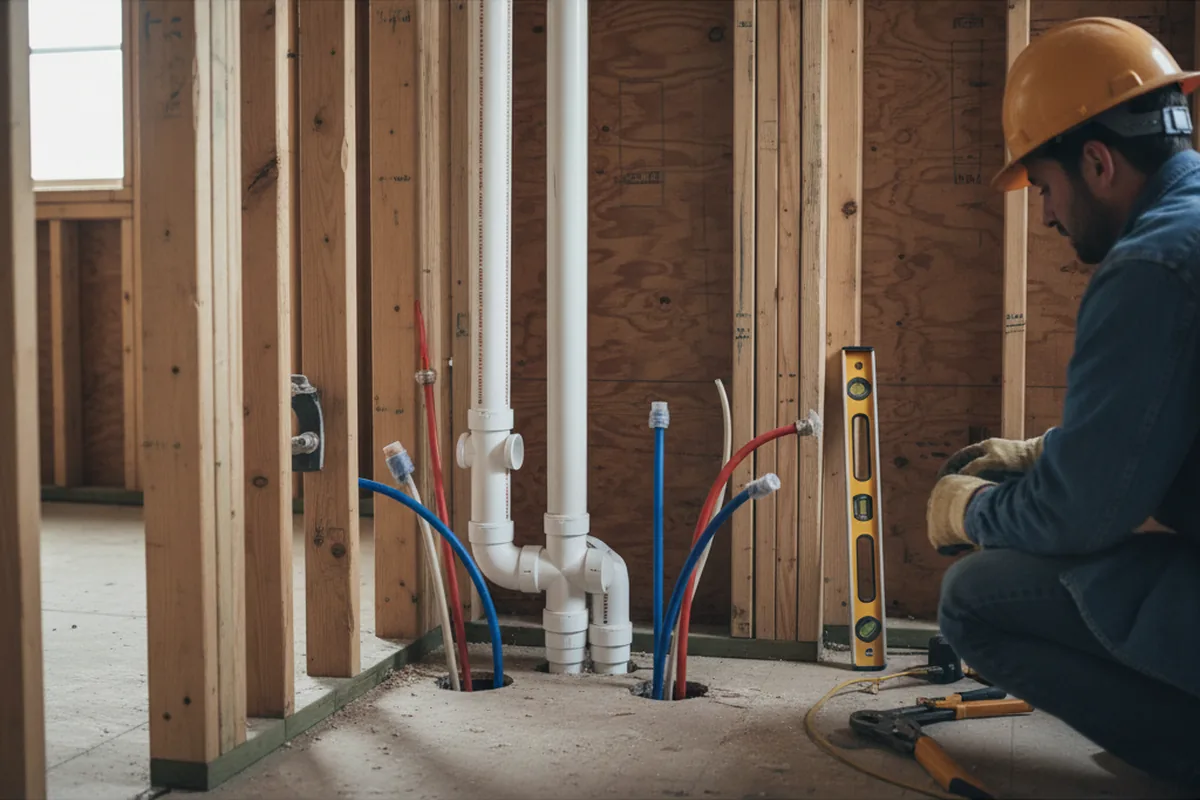Drain and supply rough-in during Drain Cleaning in Fitchburg